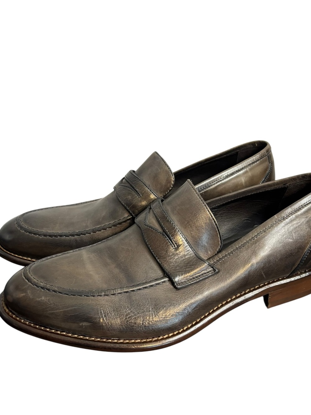 Johnston Murphy Leather Penny Loafer Handcrafted In Italy Gray Men's Size 9.5M